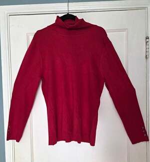 Chico’s Women’s XL Red Solid Knit Turtleneck Long Sleeve Pullover Button